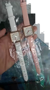EFJ182 Jam Tangan Kotak Wanita Kasual Bahan Kulit Analog Watch Cewek Warna Cerah Terang