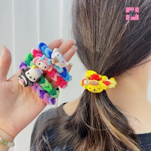 [Bán thua lỗ] Phim hoạt hình dễ thương Sanrio tóc đuôi ngựa cao dây buộc tóc Y2K Kuromi đàn hồi cao nhựa bện tự làm dây buộc tóc cho bé gái