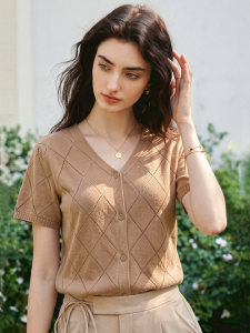 Basic House | Short Sleeve Knitted Summer Breathable V-Neck Top