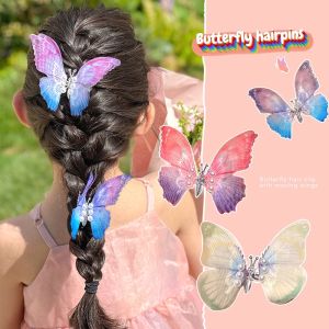 4Pcs Double-layer Mesh Pearl Butterfly Hairclip Dancing Wings Super Fairy Headdress Womens Side Bangs Hairpin Fashion Hair Accessories