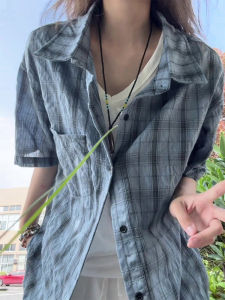 American Retro Plaid Shirt Short Sleeve Men Summer Thin Casual Lazy Style Open Cardigan Outer Couple Jackets Loose Fit Youth Trend