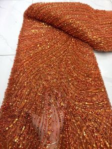 African Beaded Sequins Lace Fabric 2026 High Quality Luxury Nigerian Tulle Mesh Lace Fabric For Sewing Wedding Dress AT2888
