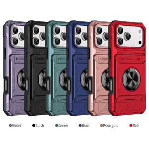 for iPhone 17 Pro Max Case with Card Holder360 Rotate Magnetic Metal Ring KickstandRugged Hard PC Back Shockproof Phone Case for iPhone 17 Air 16e 16 Pro Max 15 Plus 14 Pro 13 12 Pro max