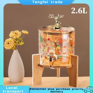 High temperature resistant glass drink bucket with tap large capacity juice pot brewing bucket