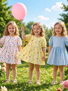 Cotton Floral Print Short Sleeve Princess Dress