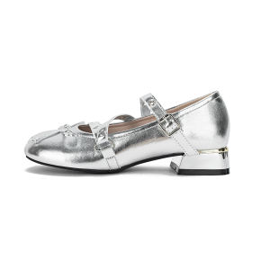 New French Style Bow Mary Jane High Heels Silver