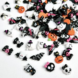 ชุดตกแต่งเล็บ 3 มิติ 30 ชิ้น ลายฮาโลวีนสุดฮิต ลายการ์ตูนสร้างสรรค์ โบว์ หัวกะโหลก ฟักทอง ผี เรซิ่น สำหรับตกแต่งเล็บ DIY