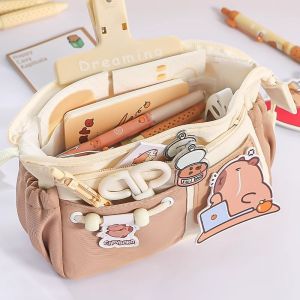 Cute Capybara Pencil Case Large Capacity Open Top Multi-Layer Storage Bag for Girls Elementary School Students Special Use High Aesthetic Value