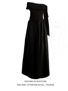 plus Size Womens Black One Shoulder Draped Skirt Long Dress French Hepburn Style Summer Elegant A-Line Midi Dress