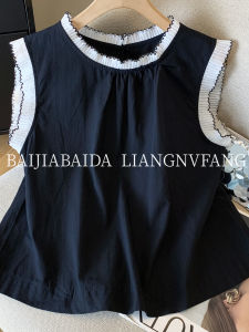 Fashionable Korean Style Sleeveless Vest Top Wooden Edge Summer Casual Shirt Versatile Loose Fit Overhead Closure Regular Length