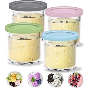 Creami Pints and Lids for Ninja - 4 pack Creamy Icecream Containers Cups Jars Tubs Canisters Set Smoothie Pot Compatible