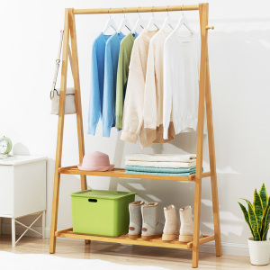Mr.Bamboo Clothes Rack Bamboo Clothes Hanger Wardrobe Organizer Stand Foldable Coat Rack Drying Rack