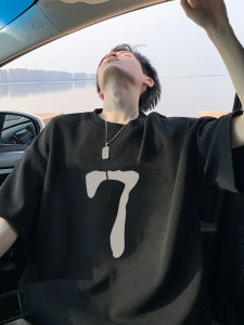 เสื้อยืดแขนสั้นผ้าฝ้ายแท้สีดำสไตล์อเมริกันสำหรับผู้ชาย ฤดูร้อน 2025 แบรนด์เทรนด์ใหม่ INS ที่มีความรู้สึกในท้องถิ่น