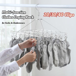 20/30/40 Clips Stainless Steel Socks Drying Rack & Windproof Underwear Organizer