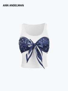 ANN ANDELMAN | Summer New Starry Print Silk Tie Vest U-neck Short Top