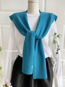 Feytiy Pure Wool Knitted Small Shoulder Wrap Womens Outerwear Cross Knot Neck Protection Warmth Spring Autumn Korean Style
