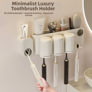 Wall-mounted Drill-free Toothbrush and Cup Holder Family Set
