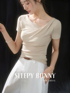 Asymmetric V-Neck Fitted Short Sleeve Womens T-shirt