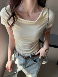 Áo Thun Nữ Tay Ngắn Cổ Tròn Ôm Vừa Vặn Mùa Hè Thiết Kế Cổ Tròn Hình Chữ Nhật Áo Sơ Mi Dài Tay