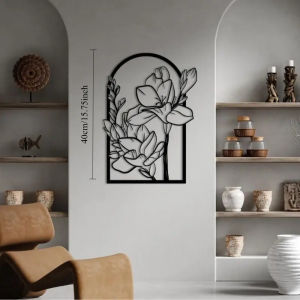 CIFbuy | CIFbuy Black Metal Floral Wall Art Minimalist Iron Flower Decorative Panel for Living Room Home Decoration