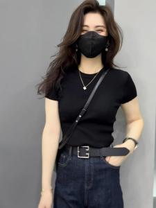 Black Knitted Sweater Womens Style 2025 New Summer Small Size Elegant Casual Button Hollow Short Sleeve Top