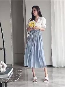 French Design A-Line High-Waist Flowing Gauze Spring Skirt
