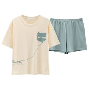 Bộ đồ ngủ nữ MiiOW Cat People vải cotton tay ngắn quần short thoải mái thoáng khí.