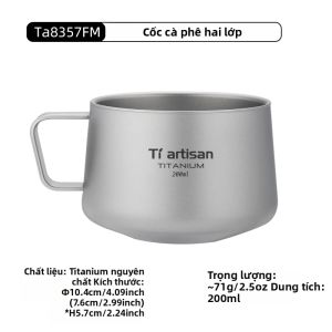 Tiartisan 200ML Titan Nguyên Chất Cốc Cà Phê Treo Tường Đôi Cốc Trà Nhẹ Di Động Cốc Espresso Cho Cắm Trại Ngoài Trời