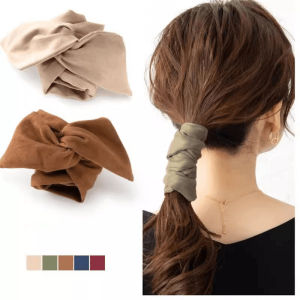New Vintage Japanese Style Pure Color Fabric Wire Hair Ties for Women Wide Edge Hair Bands for Low Ponytail Fashion Accessories