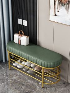 Nordic Luxury Integrated Shoe Bench Soft Padded Entryway Seat Complete Assembly Home Use Metal Frame No Assembly Required