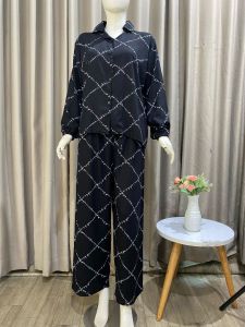 One Set Kemeja Wanita Busui Friendly Kancing Depan Full Celana Panjang Lengan Panjang