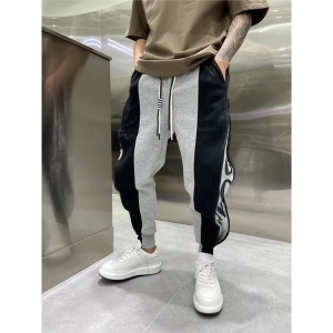 กางเกงขายาวทรงหลวมสไตล์ฮาราจูกุสำหรับผู้ชาย ทรงหลวมสบาย ๆ ฤดูใบไม้ร่วง/ฤดูหนาว สีบล็อก กางเกงขายาวทรงฮาราจูกุสุดเทรนด์สำหรับผู้ชาย