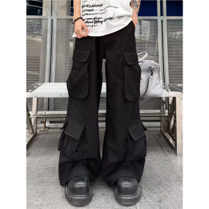 Quần Dài Công Sở Nam Phong Cách Mỹ Nhiều Túi Dáng Rộng Thường Ngày Mùa Xuân Thu Quần Dài Họa Tiết Vải Polyester