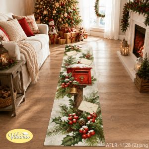 VIKAMA Christmas Runner Rug Non-Slip Hallway Rug with Christmas Winter Snow Scene Kitchen Aisle Mat Home Decor