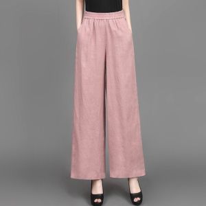 HUAXUNRAN | Summer Lightweight High-Waisted Loose Slimming Large Size Casual Straight Leg Cotton Linen Wide Leg Pants