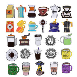 10-30PCS Coffee Maker Enamel Badge Random Coffee Bean Grinder Coffee Kettle Metal Pin On Backpack Hat Lapel Brooch Decor Jewelry