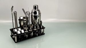 23Pcs/Set 750ml Stainless Steel Shaker Bar Set Liquor Red Wine Cocktail Wine Mixer Set Party Tool Bartender Gifts Bar Tools Wine Bottle Spoon Jigger Pourer Muddler Stopper Cocktail Shakers Boston Double Shaker With Black Stand