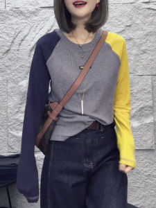 UYFY | Color Block Design Long Sleeve T-Shirt Womens Casual Base Layer Shirt Autumn Winter New Style Versatile Daily Commute Fashion