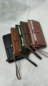 Korean style womens slim long wallet with zipper and buckle solid color portable coin purse
