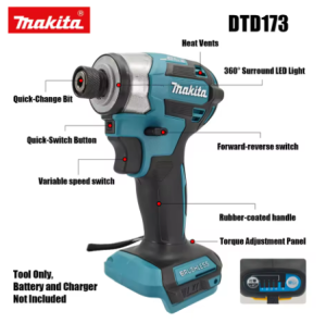 Makita | Makita DTD173 Cordless Impact Driver 1800RPM 180Nm Brushless Motor Electric Drill with T Mode for Wood Bolt Work Compatible with