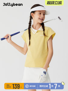 Jollybean Girls Short Sleeve POLO Shirt Golf Sport Top Asymmetric Neck Summer New Style Childrens Clothing Nylon Fabric Pure Color