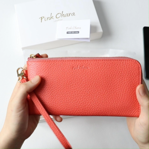 Ví Dài Nữ Khóa Kéo L Da Bò Thật Pink Ohara