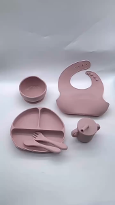 8PCS Baby Silicone Feeding Set BPA-Free Infant Tableware Set Suction Plate Bowl Bib Cup Spoon Forks Baby Meal Set Gift