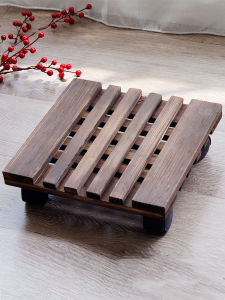 Solid Wood Wheelflower Pot Tray Outdoor Mobile Fish Tank Bearing Rolling Base Plant Stand Flower Bed Skidproof Tray