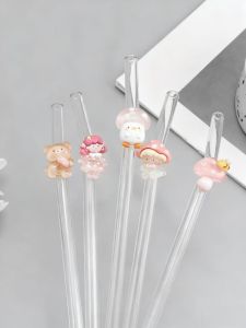 1/5PCS Forest Mushroom Glass Straw Reusable Bent Straw for Coffee &Drinks Perfect for Beach Parties Picnics Dessert Shops