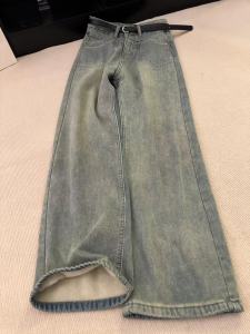 กางเกงยีนส์ทรงตรงบุขนแกะหนาสไตล์อเมริกันสำหรับผู้หญิง ฤดูใบไม้ร่วง/ฤดูหนาว กางเกงขายาวเอวสูง ทรงหลวม ทรงหลวม ไซส์ใหญ่