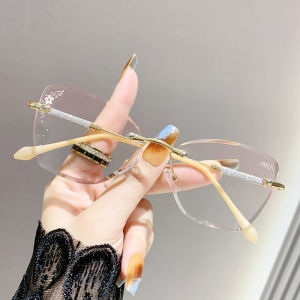 JN IMPRESSION Female Reading Glasses Frameless Cutting Edge Fashion Anti-blue Light Gradient Color Super Shiny Pink 23g