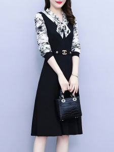 DAIXIANGFEIZI | Two-piece Imitation Plus-size Petite-friendly Long-sleeve Mid-length Dress for Spring Autumn Winter