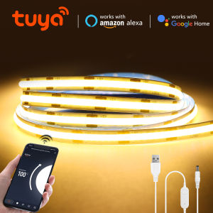 5V Tuya Smart Life WiFi USB COB LED Strip Ultra Bright 320LEDs/m Flexible Tape Ribbon COB Lights RA90 Works Alexa Google Home