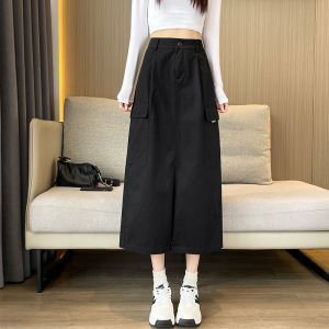 LANGPIN | กระโปรงทรงเอเอวสูง ทรงสลิมฟิต ทรงหลวม ทรงยาวปานกลาง สำหรับผู้หญิง ฤดูใบไม้ผลิและฤดูใบไม้ร่วง สไตล์เรโทร กระโปรงทำงาน